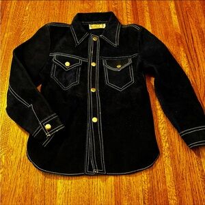 NWOT Kids’ Genuine Suede Leather Shirt Jacket in navy blue